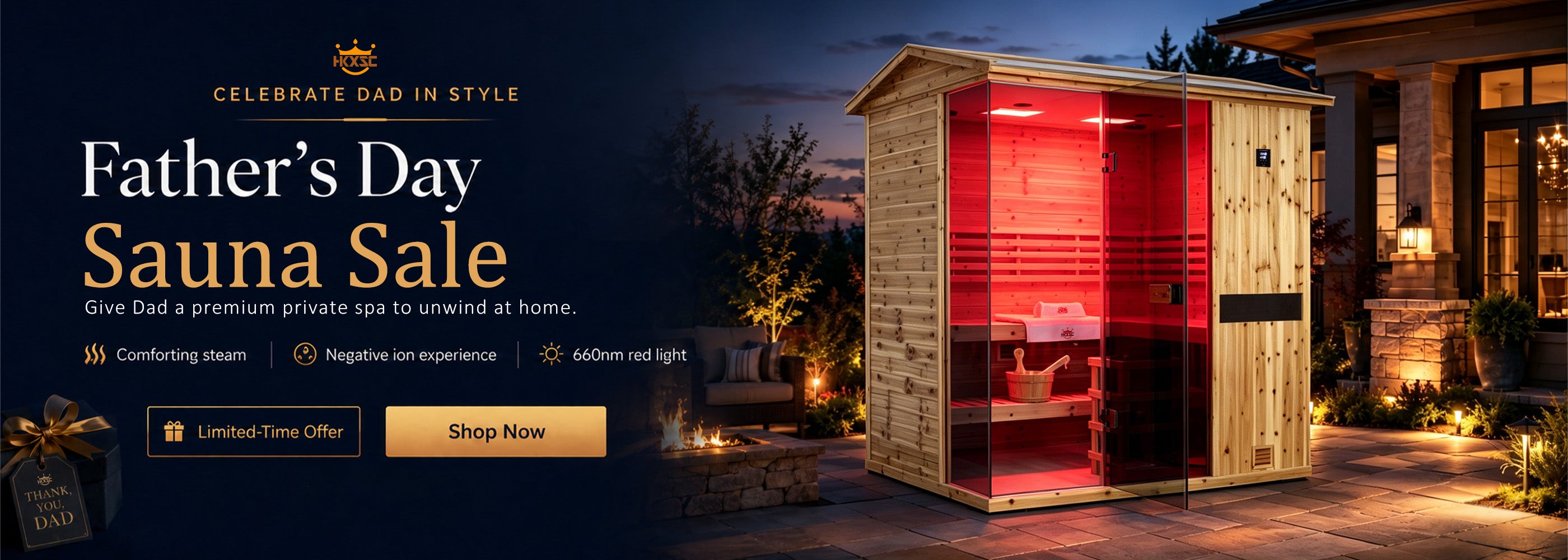 HKXSC 4-Person Outdoor US Fir Steam Sauna Banner – 660nm Red Light Therapy for Cellular Recovery and Deep Muscle Relaxation