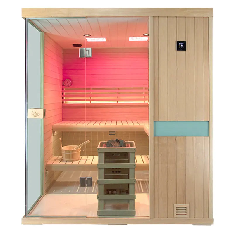 HKXSC 704SH 4 Person Steam  Sauna |  Hemlock | Wide Vision-Lay-Flat HKXSC-SAUNA