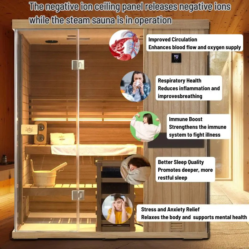 HKXSC 704ST  4 Person Negative Ion Steam Sauna | Resistant to pests | Mahogany | Wide Vision-Lay-Flat HKXSC-SAUNA