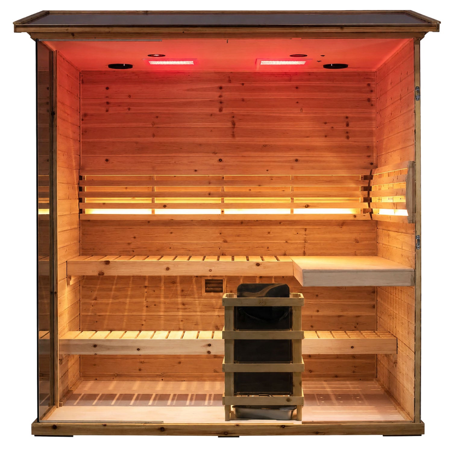 HKXSC 704VS_outdoor_sauna_backyard steam_sauna_Model_704VS Interior panoramic display
