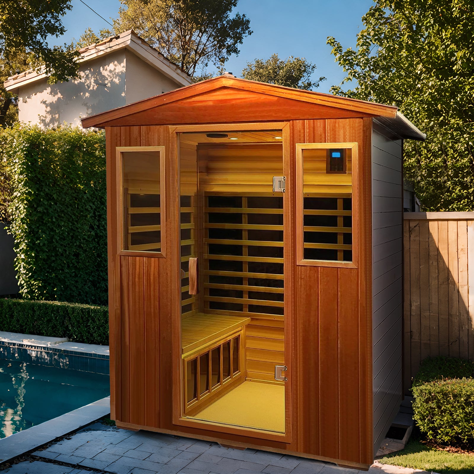 Queen TS IV  4 Person Ultra Low EMF Outdoor Mahogany Infrared Sauna