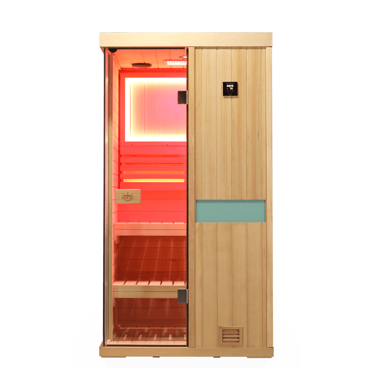 701SH HKXSC one-person indoor hemlock steam sauna, front glass viewing door for home use