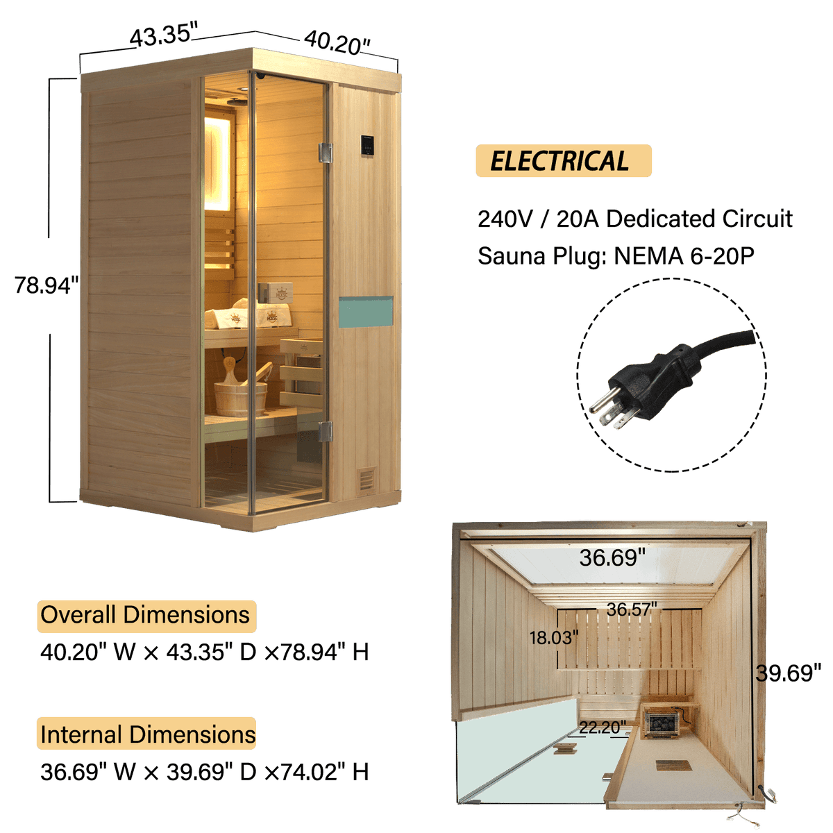 701SH HKXSC upgraded hemlock steam sauna for indoor use, fits single person in small home space