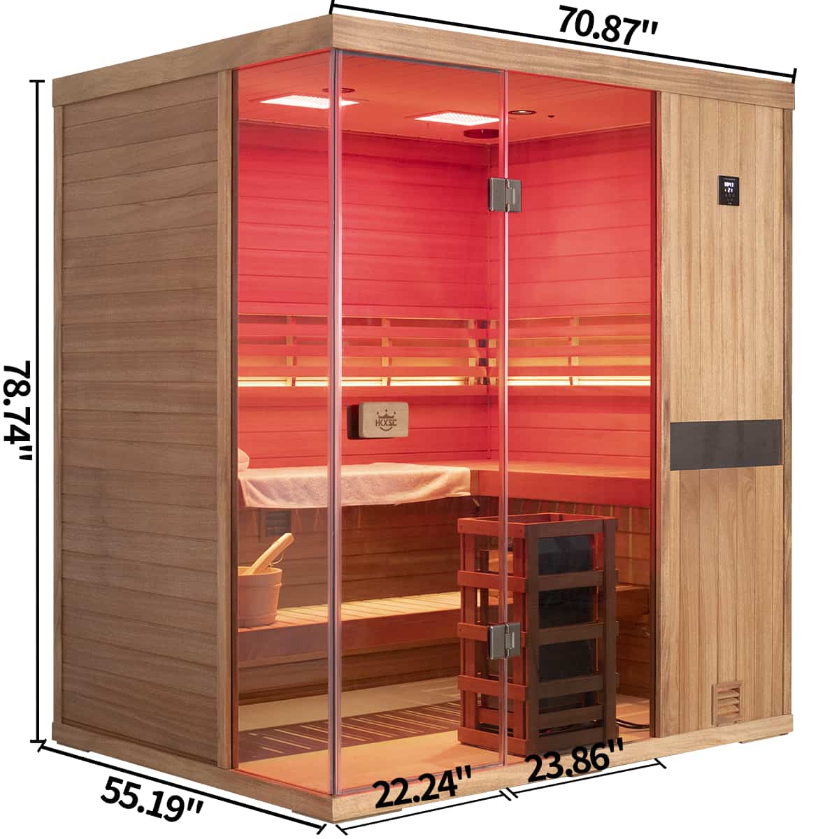 HKXSC 704ST  4 Person Negative Ion Steam Sauna | Resistant to pests | Mahogany | Wide Vision-Lay-Flat HKXSC-SAUNA