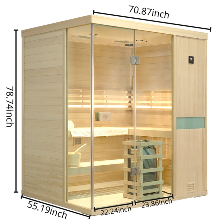 HKXSC 704SH 4 Person Steam  Sauna |  Hemlock | Wide Vision-Lay-Flat HKXSC-SAUNA