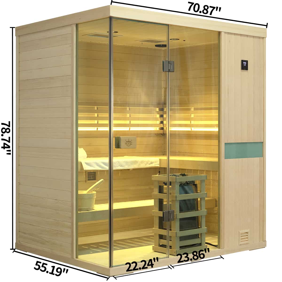 HKXSC 704SH 4 Person Steam  Sauna |  Hemlock | Wide Vision-Lay-Flat HKXSC-SAUNA