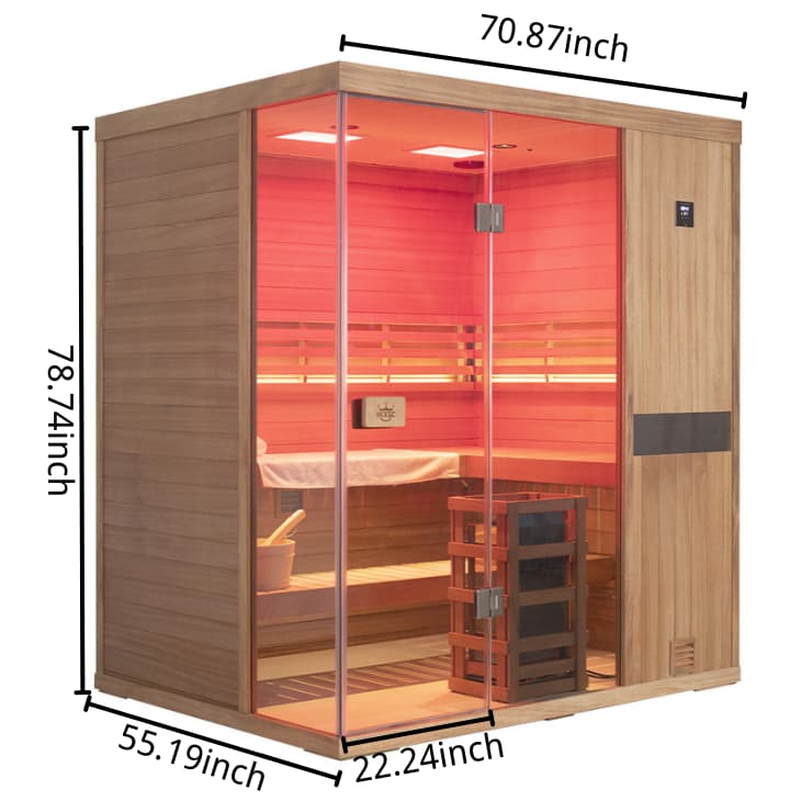 HKXSC 704ST  4 Person Negative Ion Steam Sauna | Resistant to pests | Mahogany | Wide Vision-Lay-Flat HKXSC-SAUNA