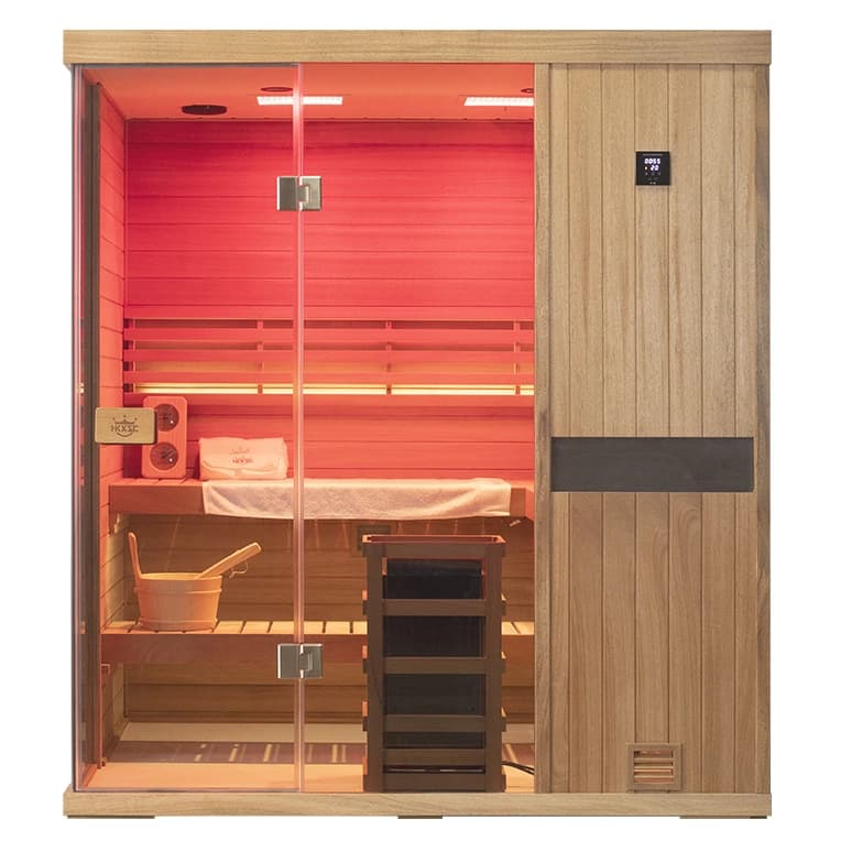 HKXSC 704ST  4 Person Negative Ion Steam Sauna | Resistant to pests | Mahogany | Wide Vision-Lay-Flat HKXSC-SAUNA