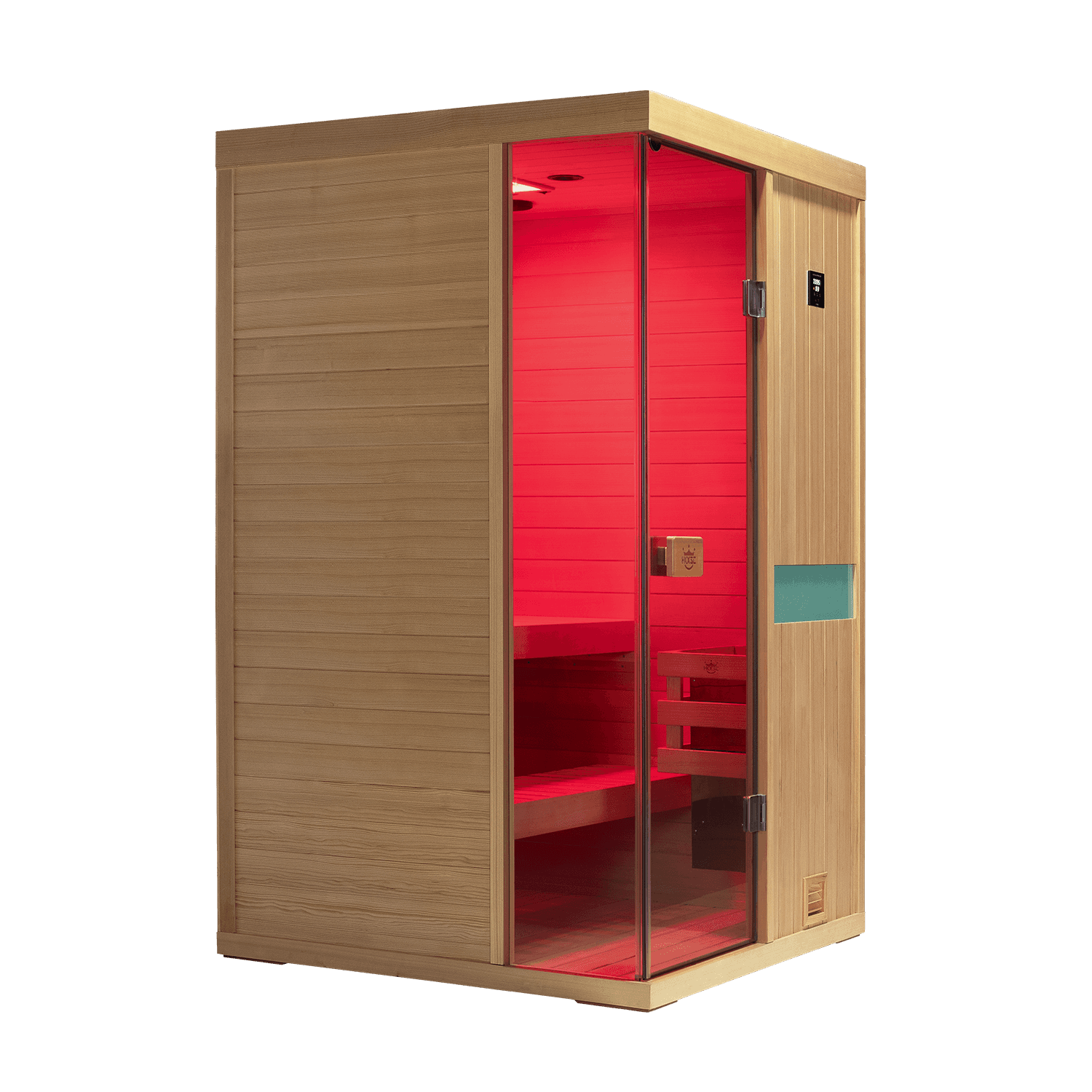 Upgraded hemlock sauna  for 2 users, indoor home spa unit with embedded 660nm red‑light therapy panels