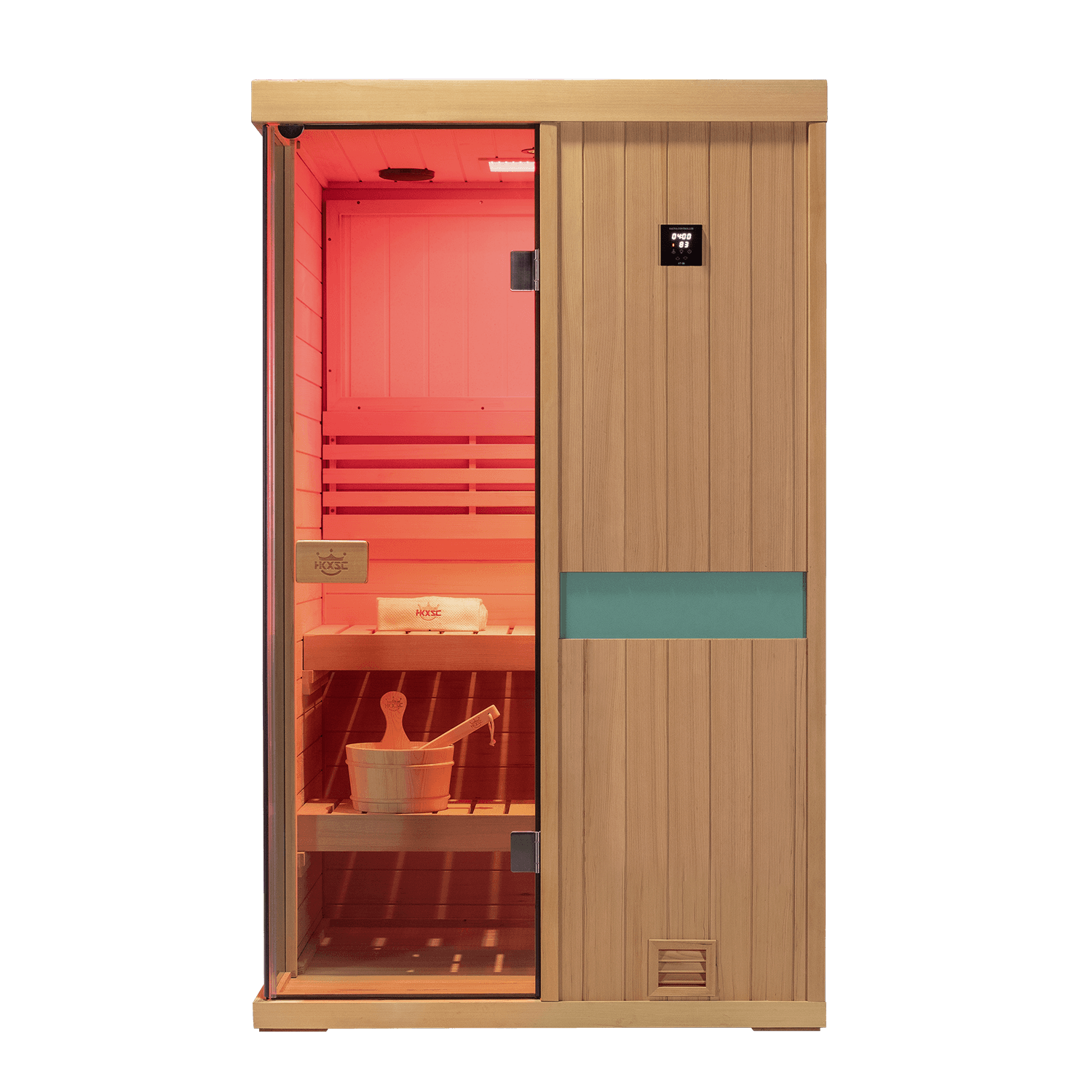 Two‑person indoor relaxation sauna in natural hemlock wood, upgraded 660‑nanometer red‑light led system