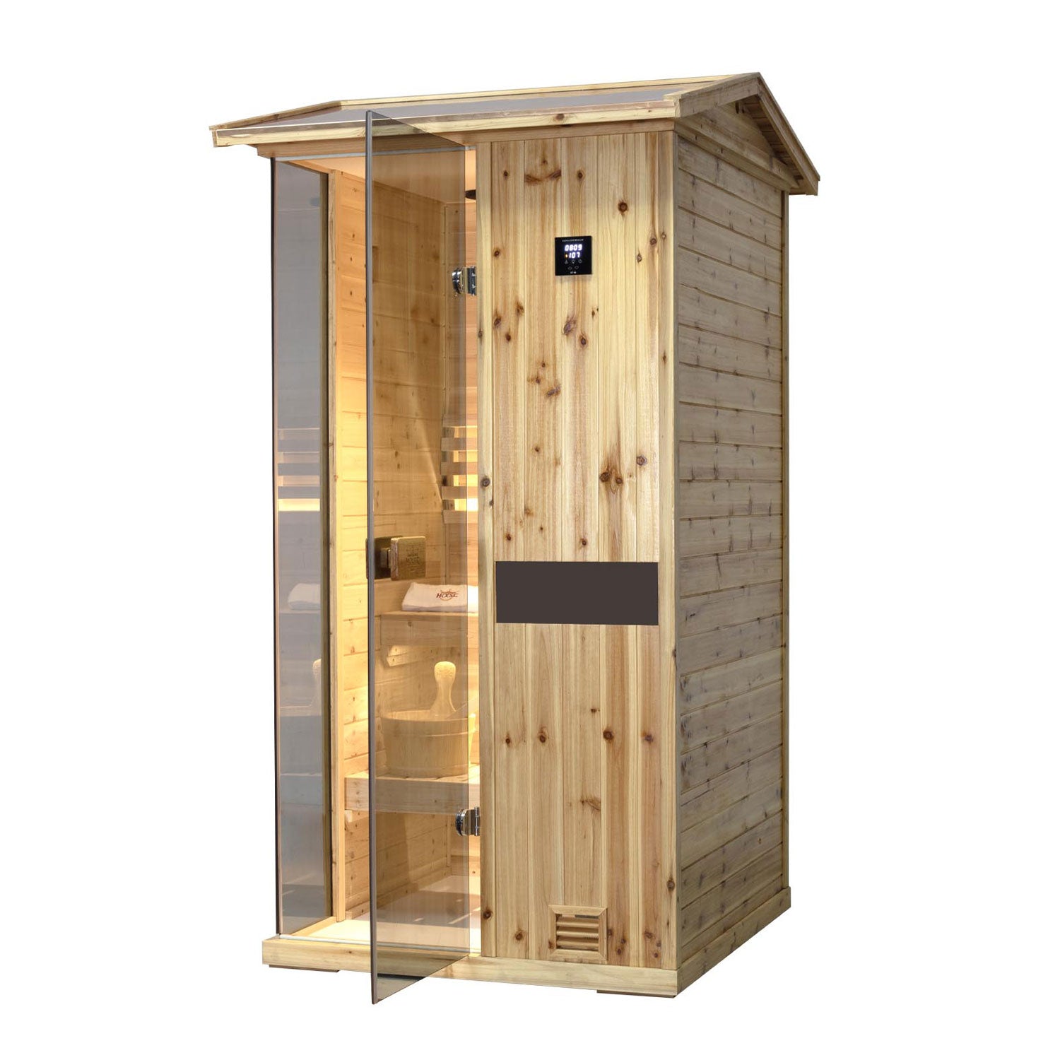 Outdoor steam sauna, old fir material, V-shaped top design, beautiful and durable