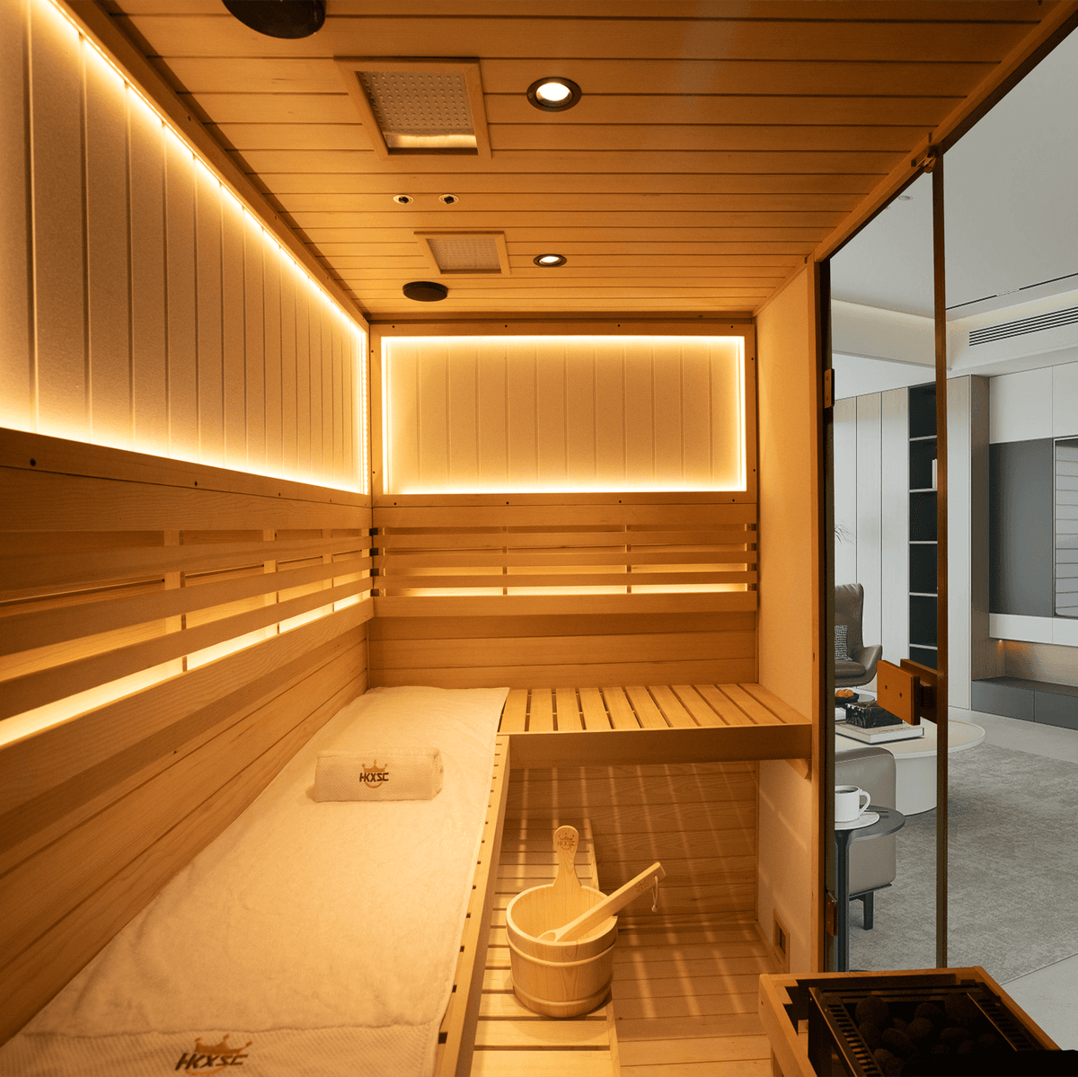 HKXSC 704SH upgraded hemlock indoor steam sauna, private home steam cabin for relaxation & recovery