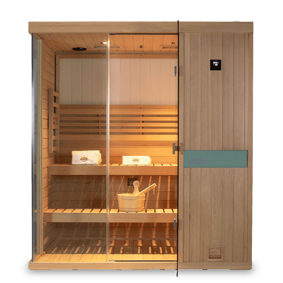 HKXSC 703SHU upgraded indoor 3-person hemlock steam sauna for home spa relaxation
