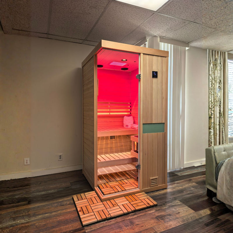HKXSC Indoor Steam Wonderful Steam Sessions With Negative‑Ion Function Interior shot of steam sauna, negative‑ion generator working, comfortable cedar bench, satisfied customer photo
