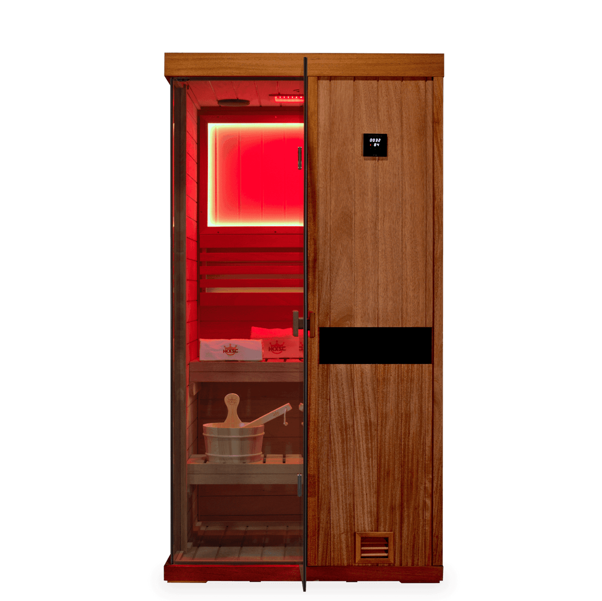 HKXSC 701ST 1-Person indoor sauna featuring negative-ion panels and African mahogany construction