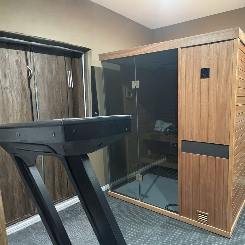 HKXSC Luxury Negative‑Ion Steam Sauna Fully assembled indoor negative‑ion steam sauna, mahogany wood finish,