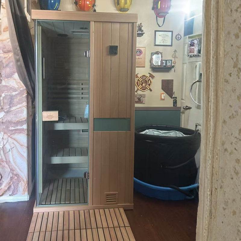 Natural solid timber steam sauna with anti-crack sauna stone accessories, remind to rinse and fully dry stones before placing into heater to prevent cracking caused by uneven heating temperature