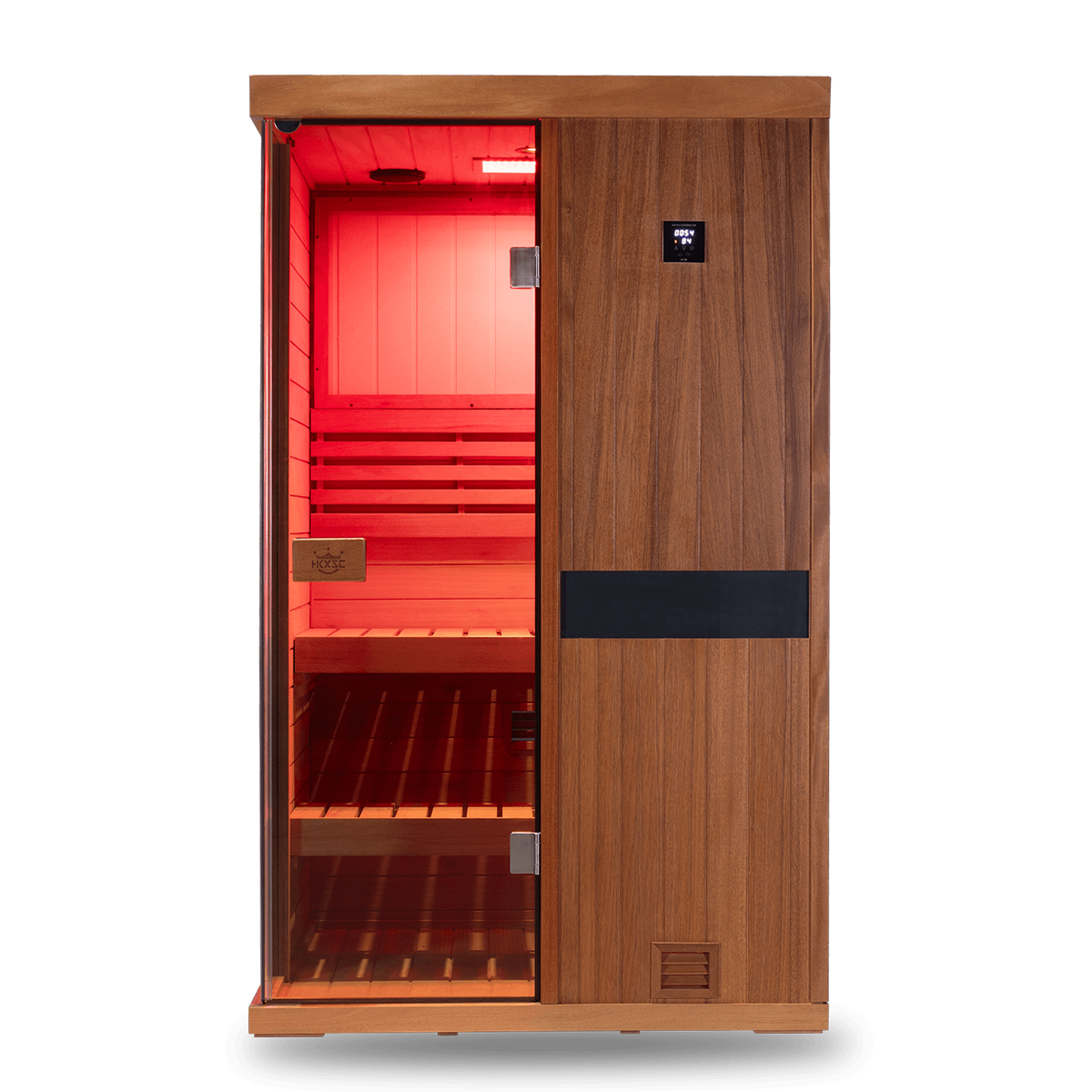 Two-person home spa steam sauna made of natural mahogany wood, equipped with negative ion and 660nm red light therapy