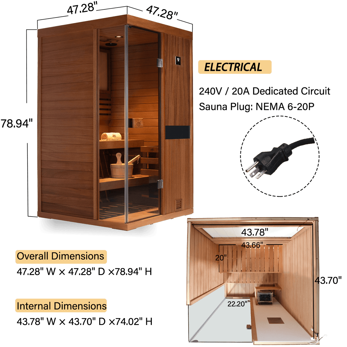 Upgraded traditional steam sauna, 2 person indoor mahogany cabin, integrated negative ion and 660nm red light therapy for detox & relaxation