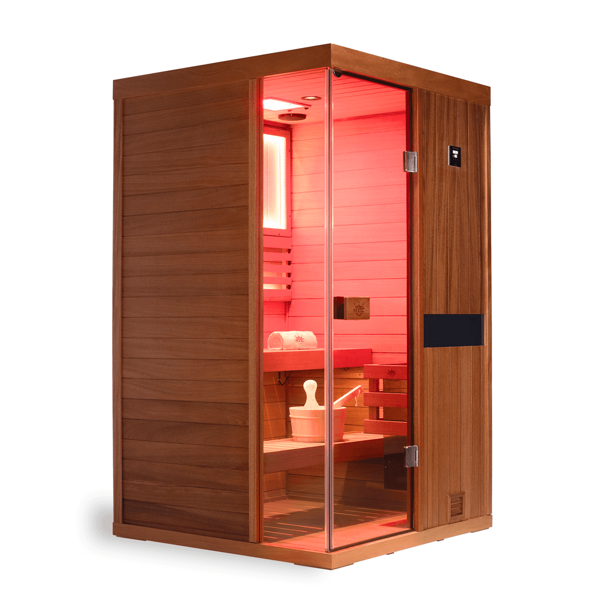 2 Person Indoor Mahogany Traditional Steam Sauna with Negative Ion and 660nm Red Light Therapy, Upgraded Home Steam Sauna 