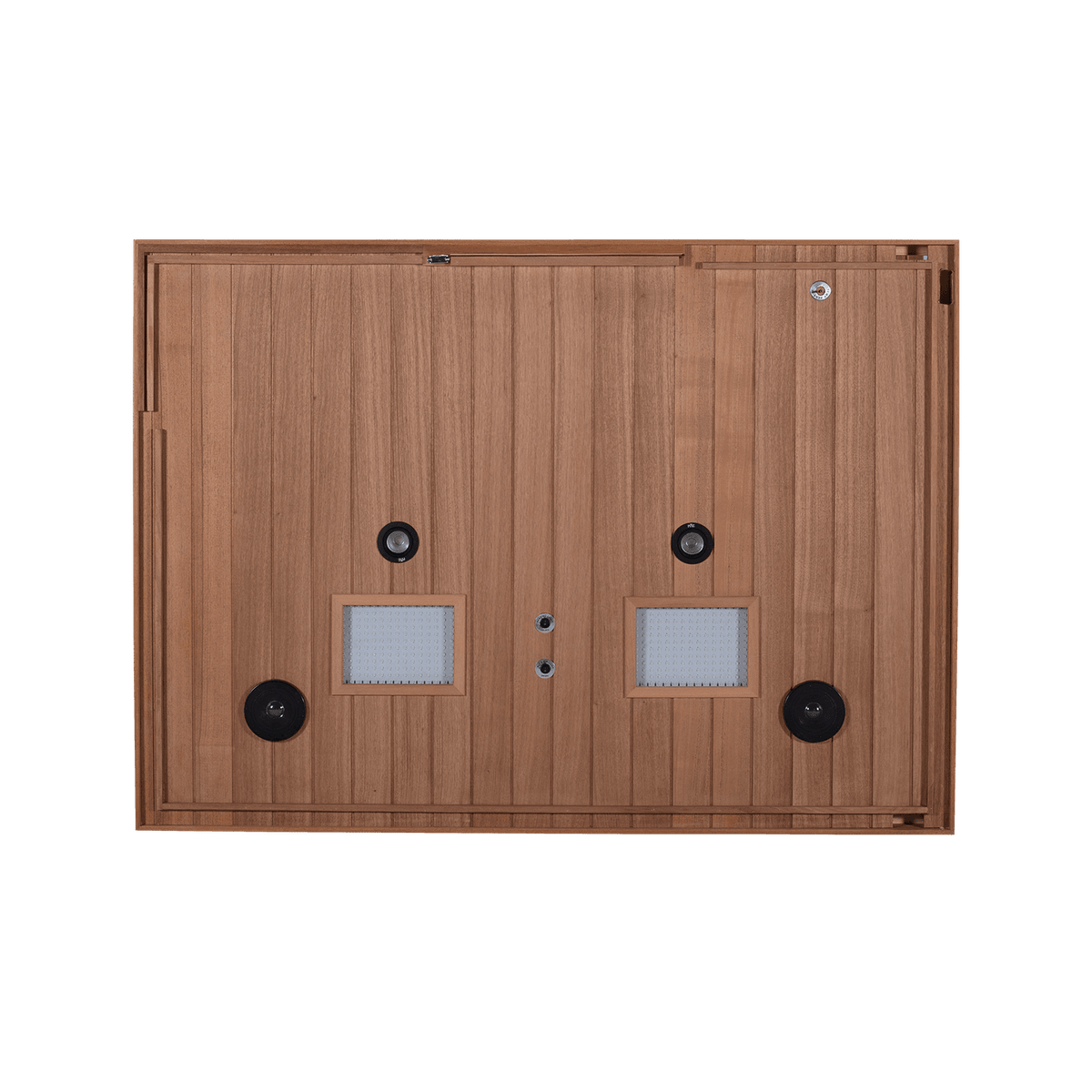 Interior shot of HKXSC upgraded 3-person mahogany steam sauna 703STU with steam therapy