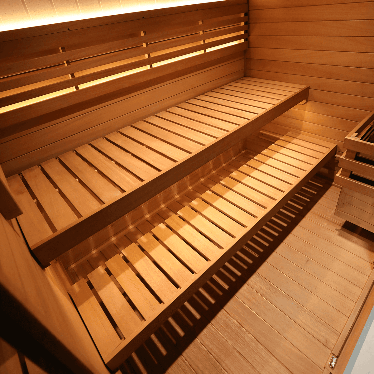 HKXSC 703STU mahogany steam sauna for indoor use, comfortably seats three people