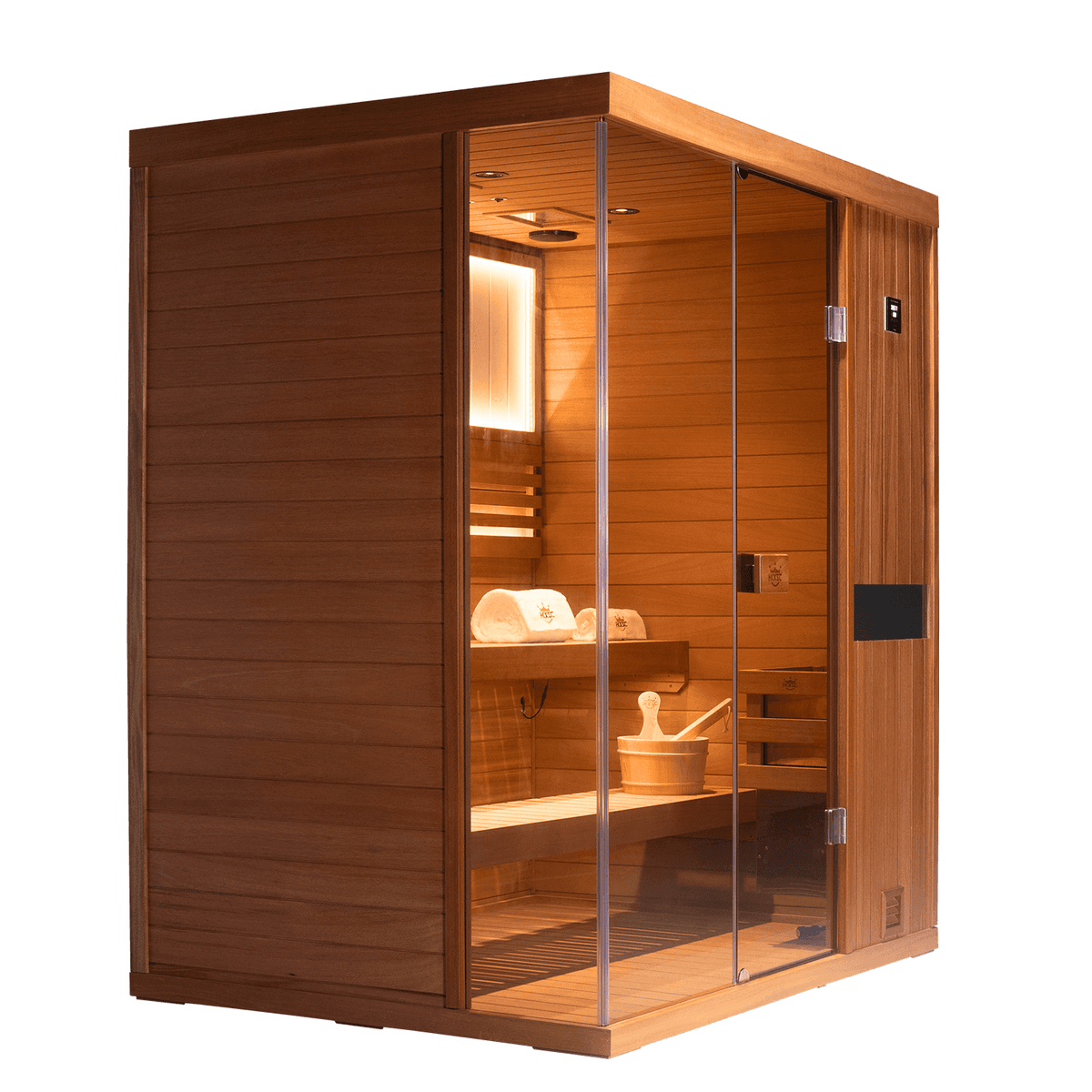 HKXSC 703STU 3-person indoor steam sauna home installation scene mahogany