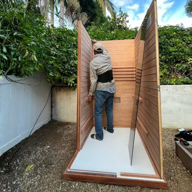 Detox focused outdoor steam sauna ideal for daily home self-care, helps release body impurities, relieve joint stiffness and create a private relaxing spa space without visiting commercial salons