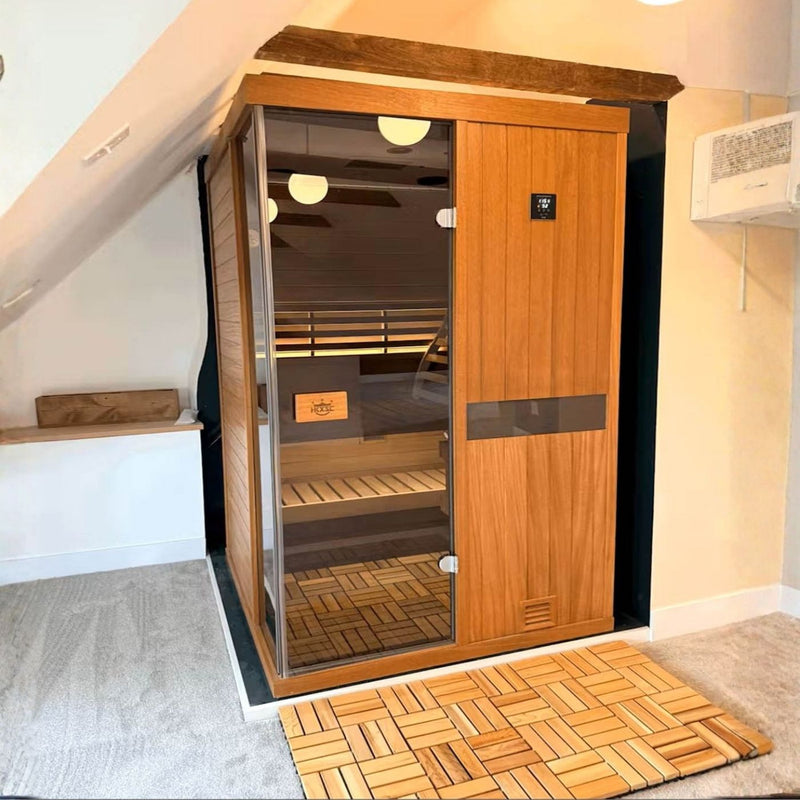 Premium home spa steam sauna unit featuring adjustable temperature modes, stable circulation relay system, preheat 30 minutes to generate thick soft steam by splashing clean sauna stones