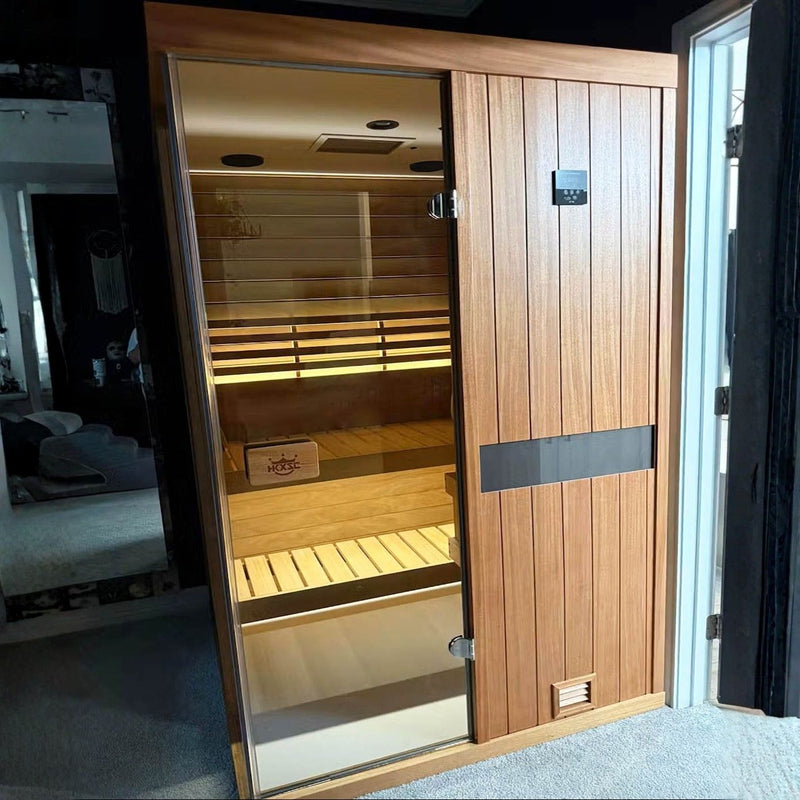 Spacious 1–2 person home steam sauna kit with full assembly hardware and complete heater cover wooden panels, easy to assemble and maintain with simple 3–6 month routine wood care