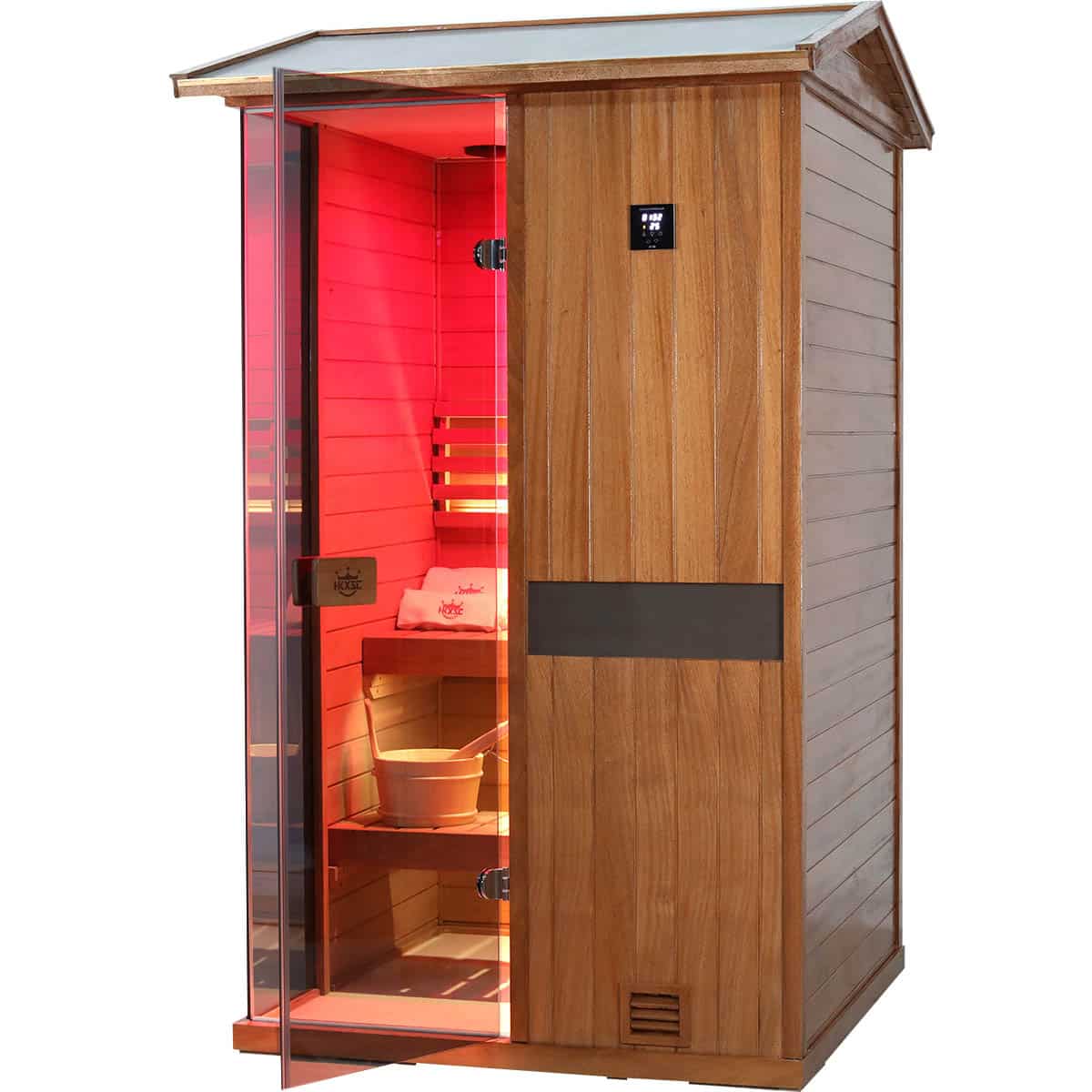HKXSC Mahogany V-roof outdoor steam sauna with fast heating