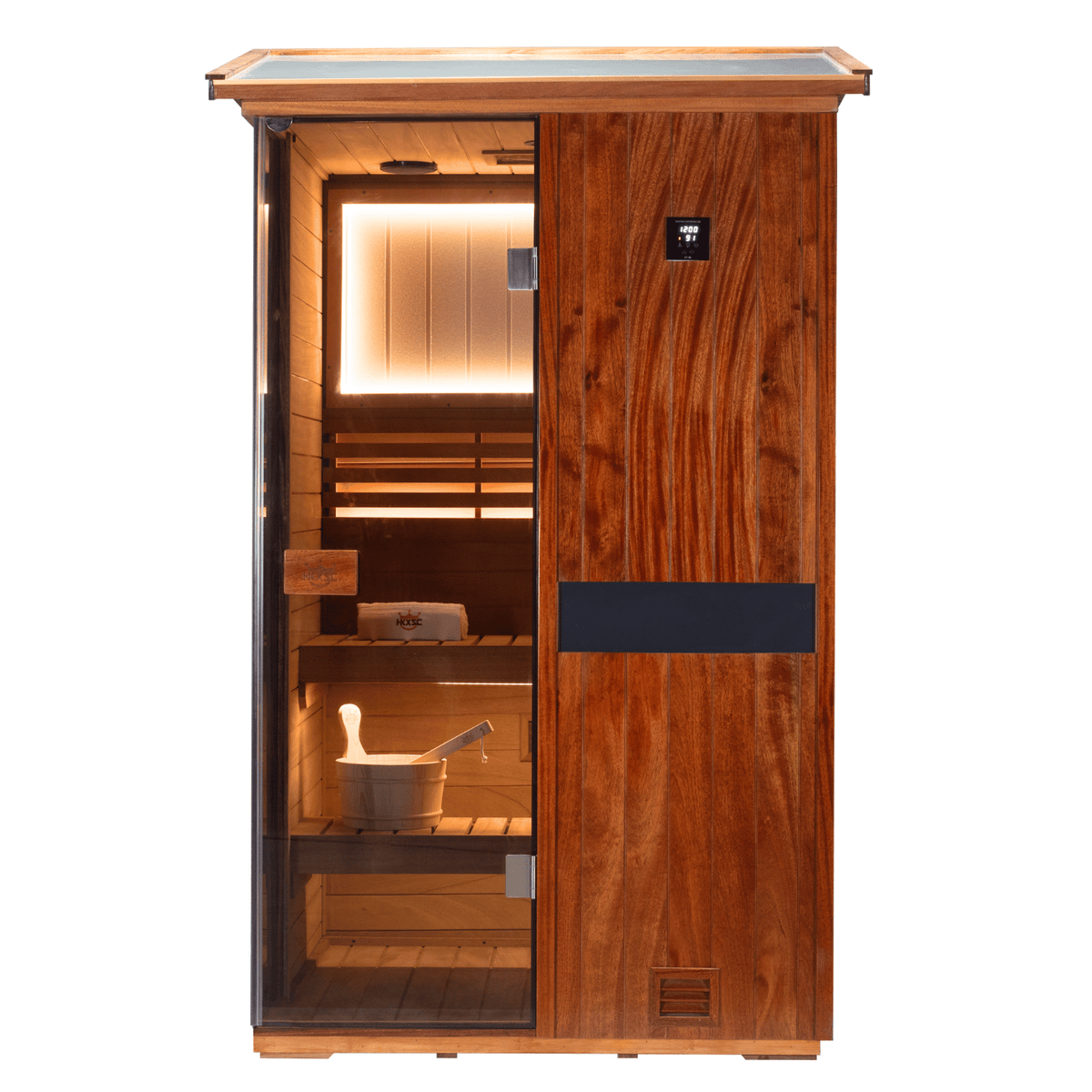 HKXSC 702VT outdoor sauna with 660nm red light therapy for skin and muscle recovery