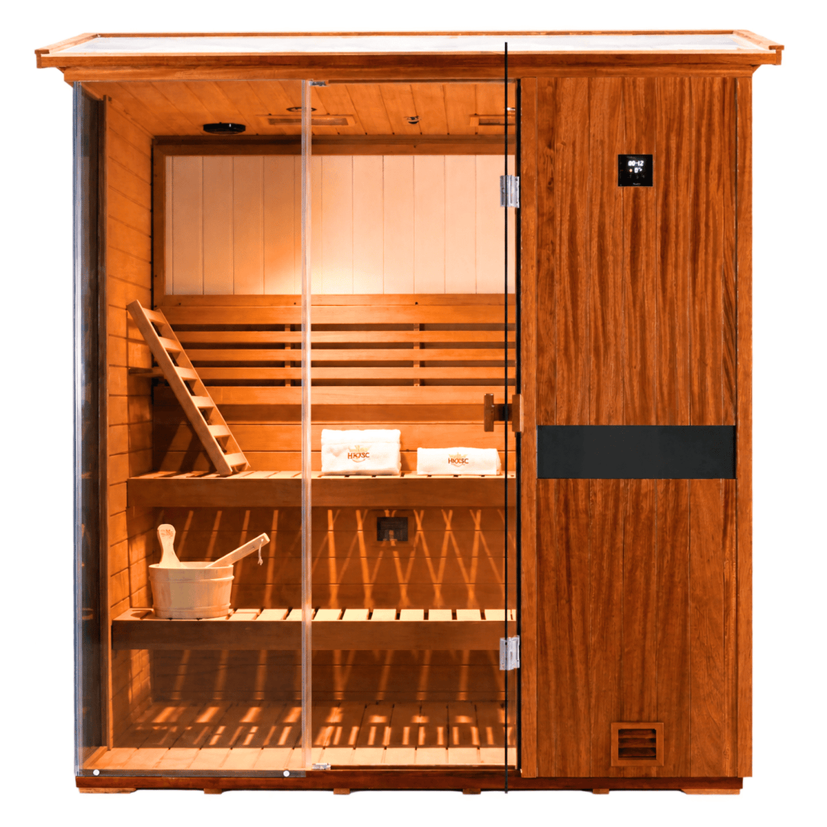 HKXSC 703VT outdoor sauna with negative ion panel supporting respiratory health and detox