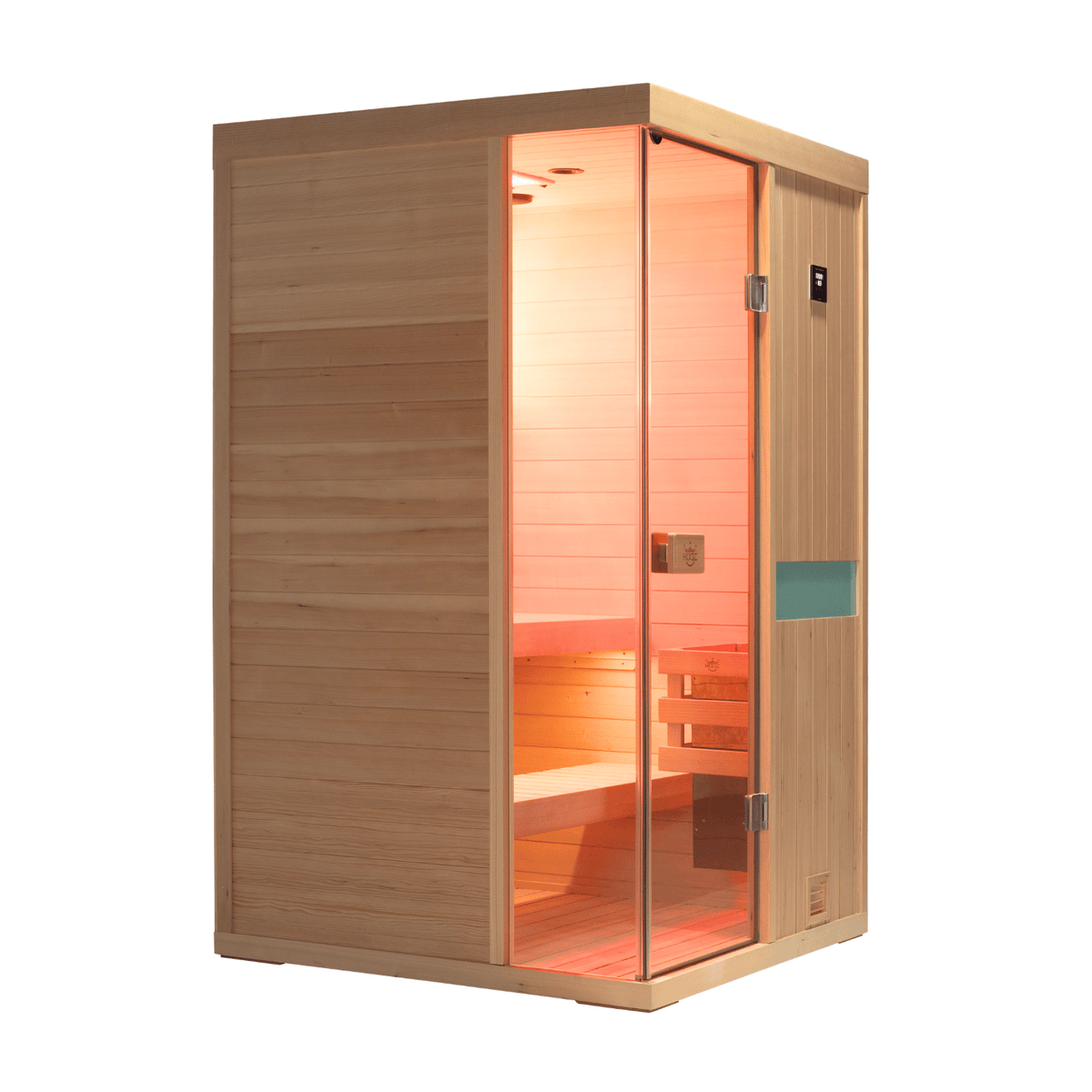 HKXSC 702SH 2-person indoor Canadian Hemlock steam sauna with negative ion panel and 660nm red light