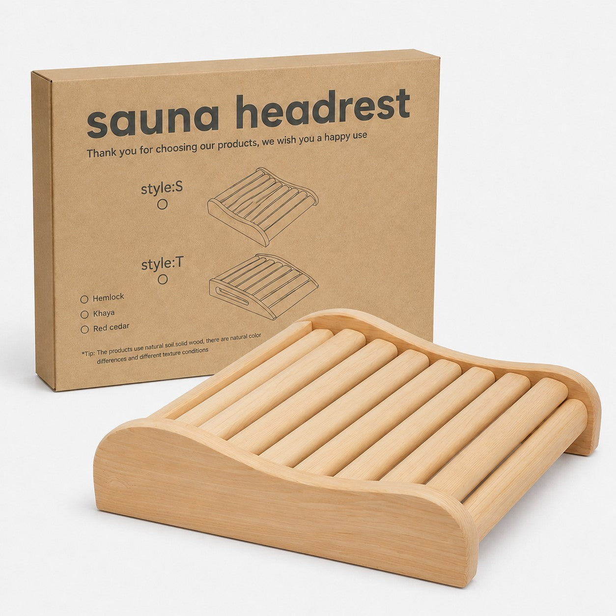 Premium natural timber sauna lounge headrest, soft curved neck padding for home steam steam sauna bench