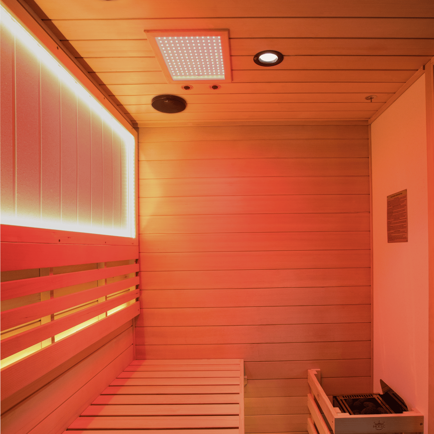 HKXSC 702SH indoor sauna 660nm red light therapy panel inside Canadian Hemlock cabin