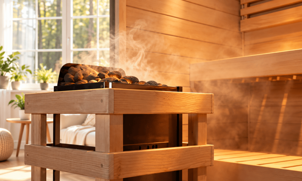 HKXSC sauna lighting detail highlighting the 660nm red lights used inside the cabin