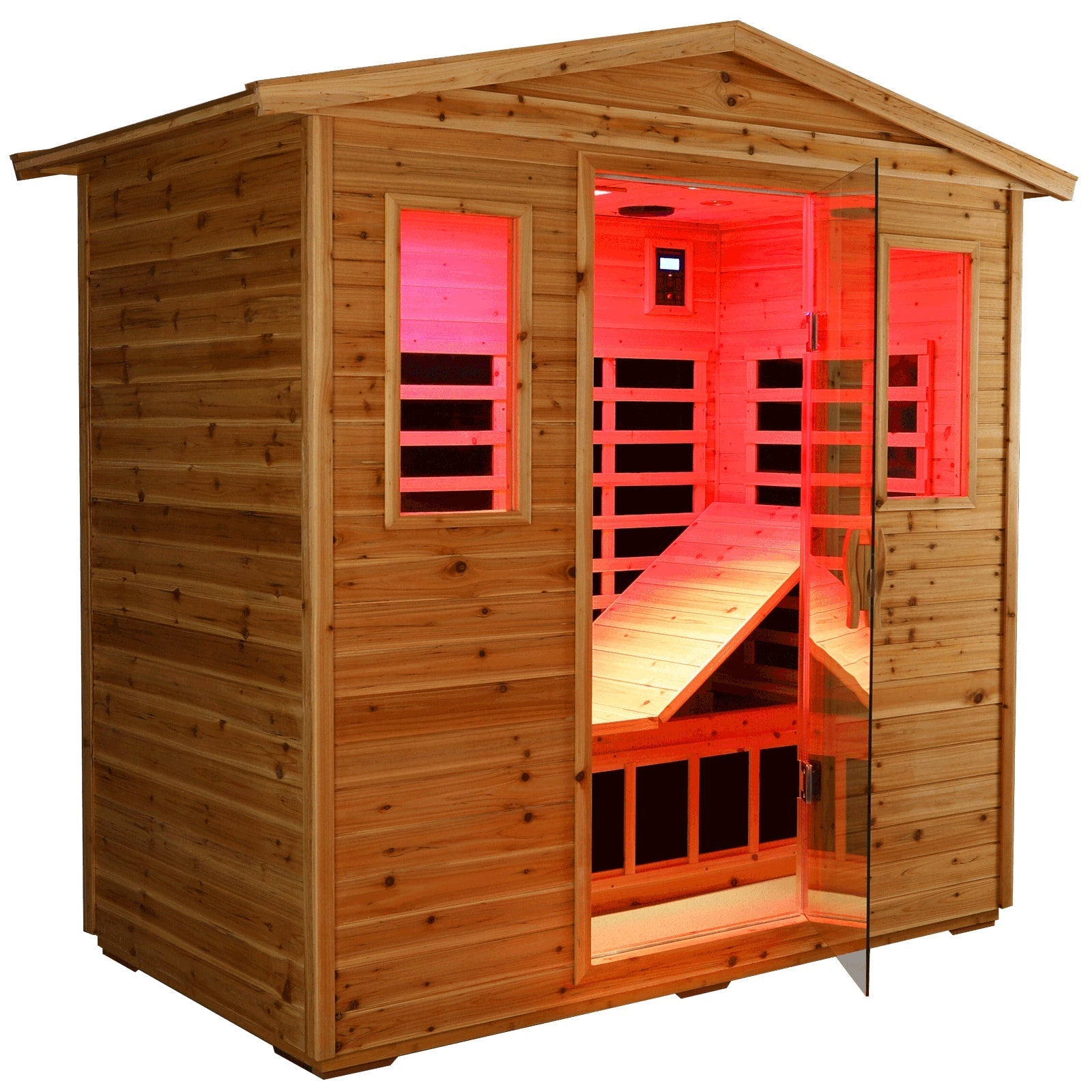 Noble 3 Person Fir Wood Infrared Sauna With Mid - Infrared Beauty Light & Ergonomic Recliner (New Arrivals) - HKXSC - SAUNA