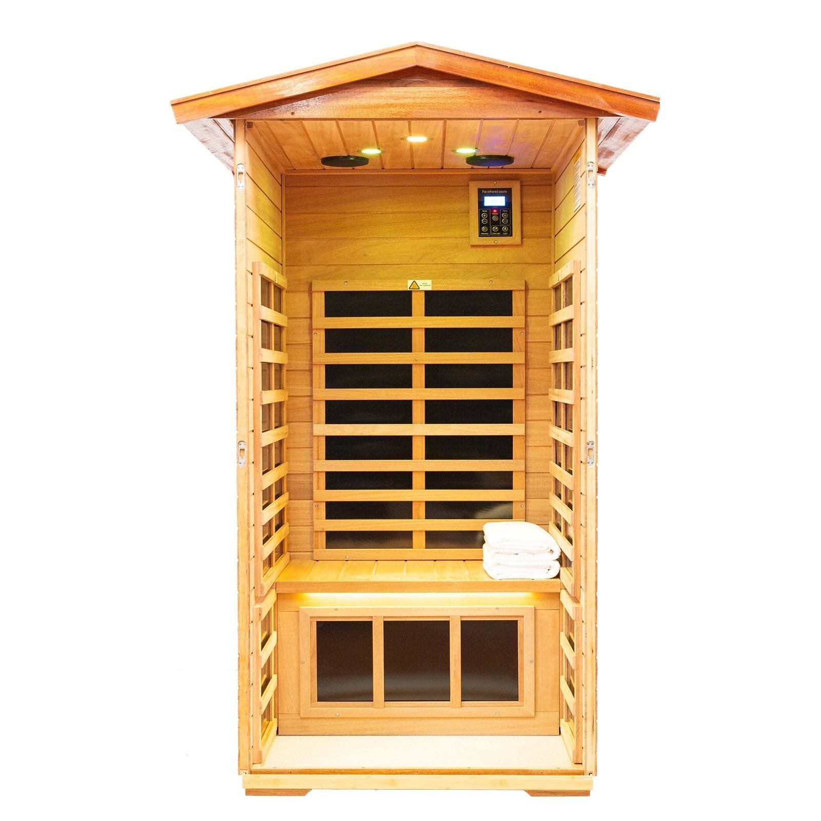 Queen 1 Person Mahogany Low EMF Infrared Sauna With 7 Color Medical Lights - HKXSC