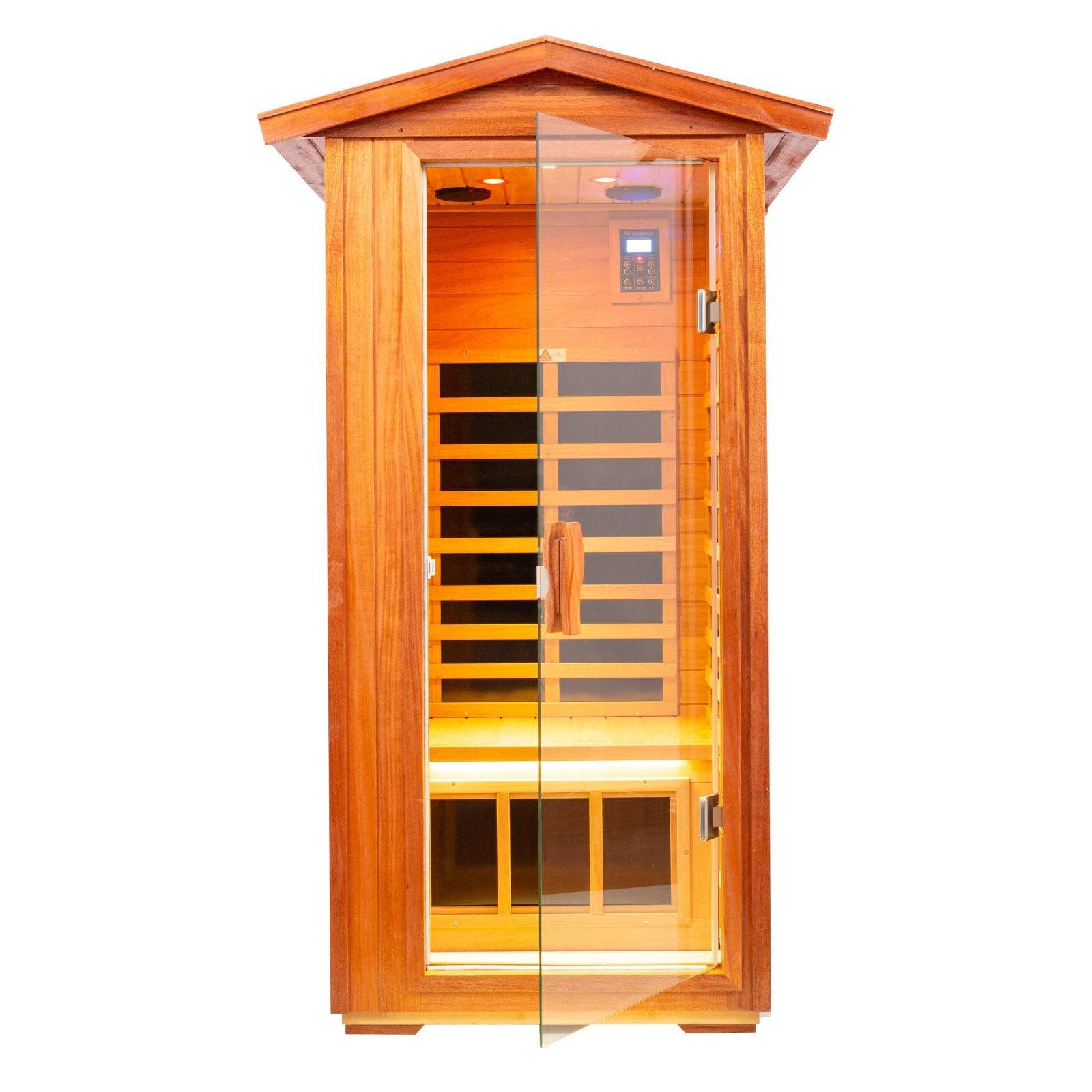 Queen 1 Person Mahogany Low EMF Infrared Sauna With 7 Color Medical Lights - HKXSC