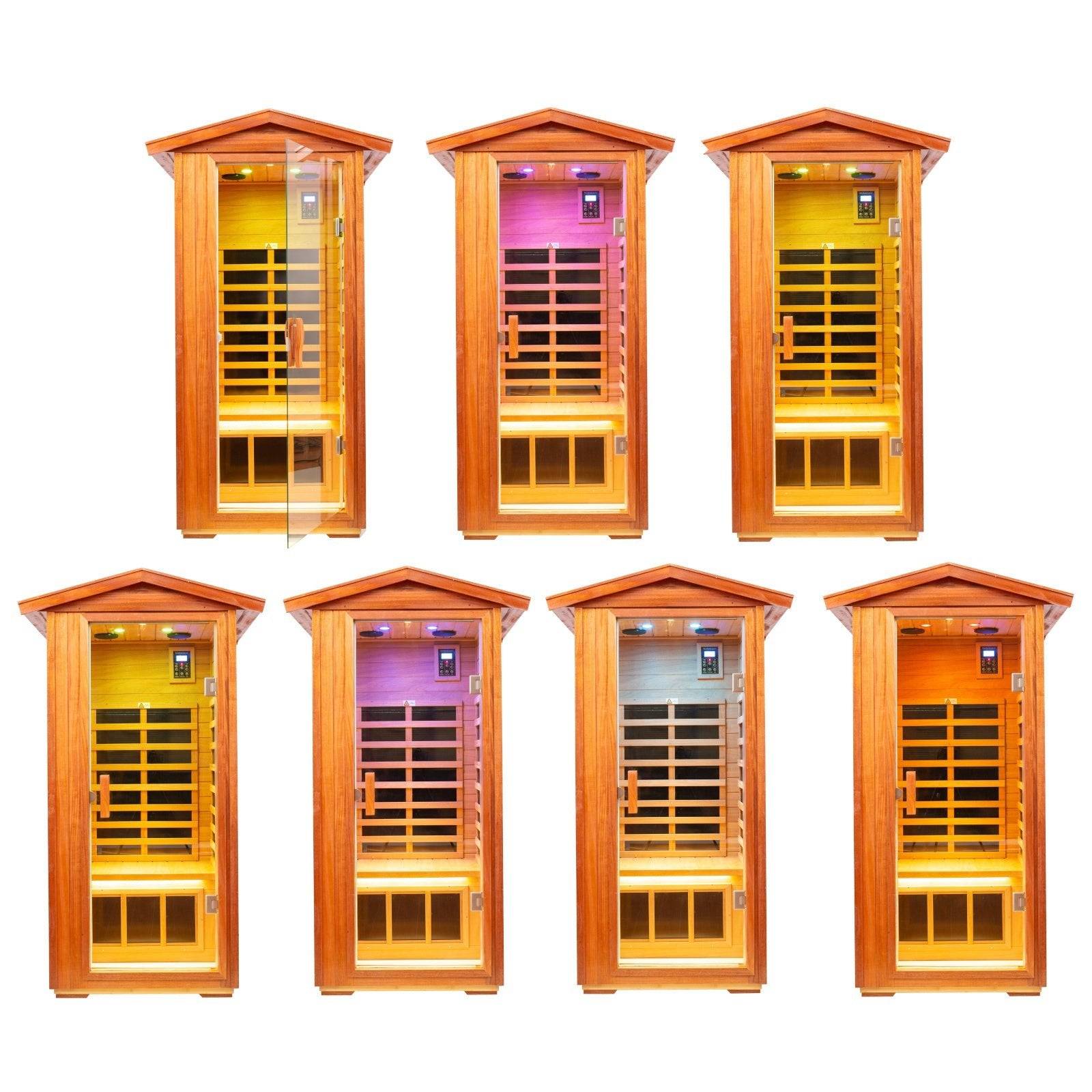 Queen 1 Person Mahogany Low EMF Infrared Sauna With 7 Color Medical Lights - HKXSC