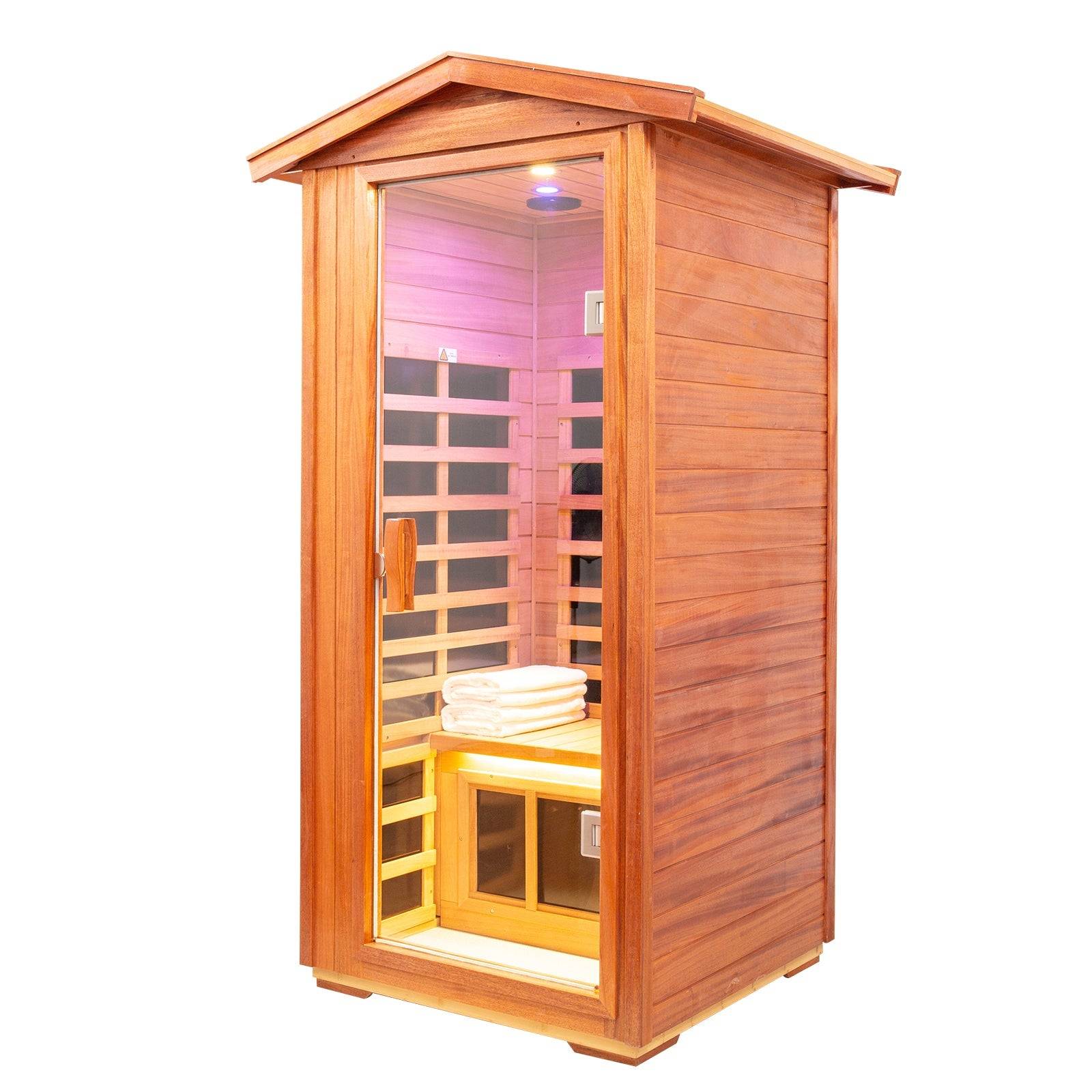 Queen 1 Person Mahogany Low EMF Infrared Sauna With 7 Color Medical Lights - HKXSC