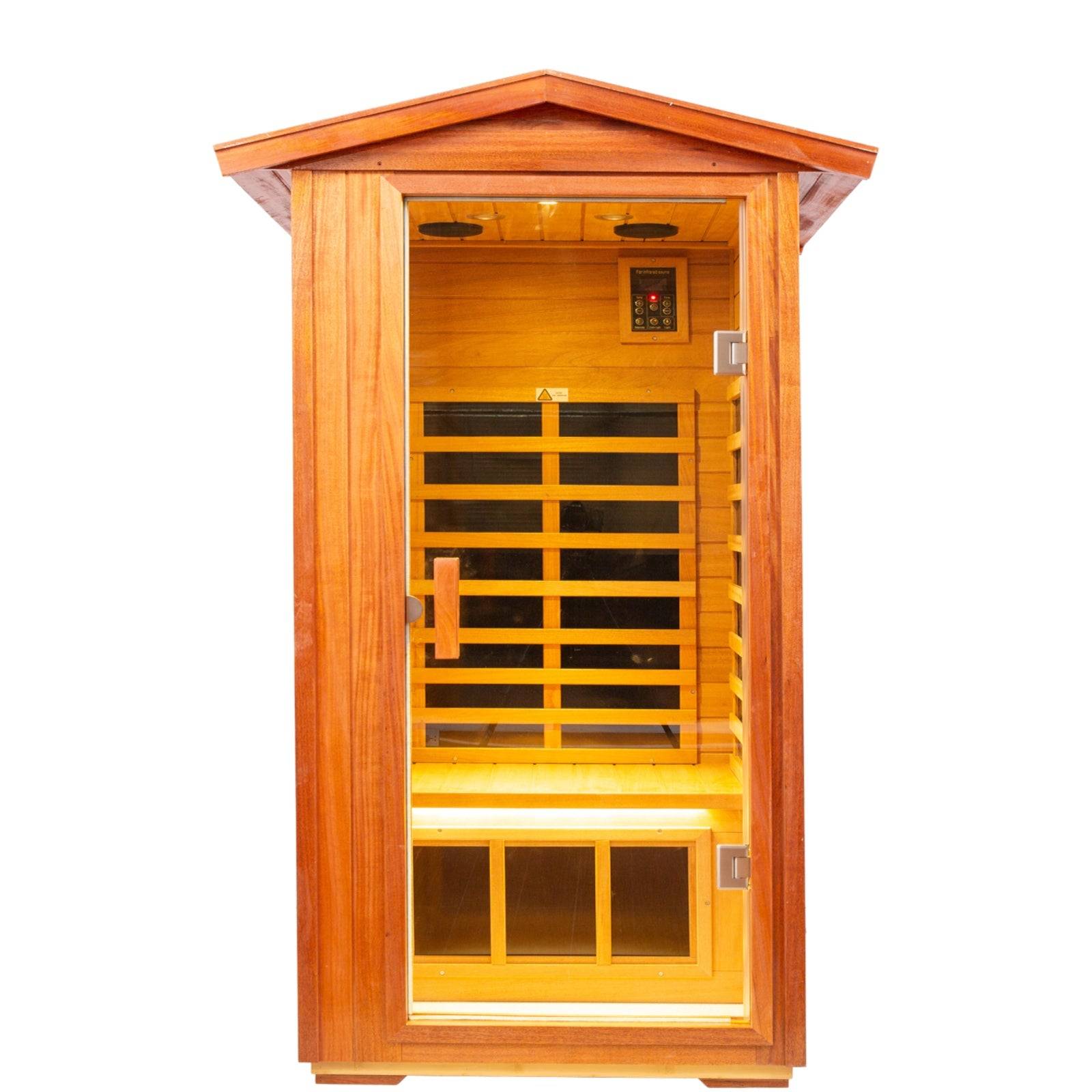 Queen 1 Person Mahogany Low EMF Infrared Sauna With 7 Color Medical Lights - HKXSC