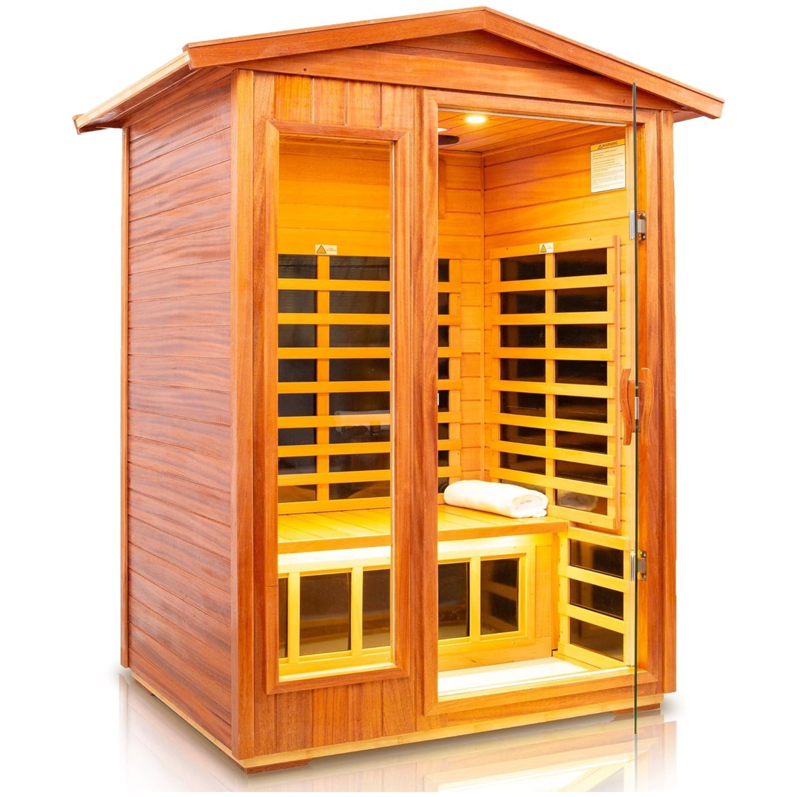 Queen 2 Person Mahogany Low EMF Infrared Sauna With Bluetooth Speaker - HKXSC