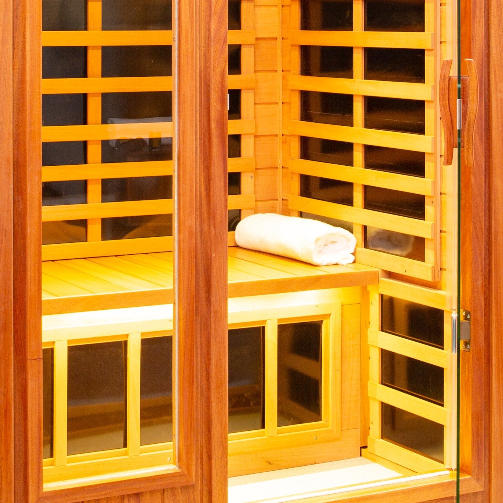 Queen 2 Person Mahogany Low EMF Infrared Sauna With Bluetooth Speaker - HKXSC