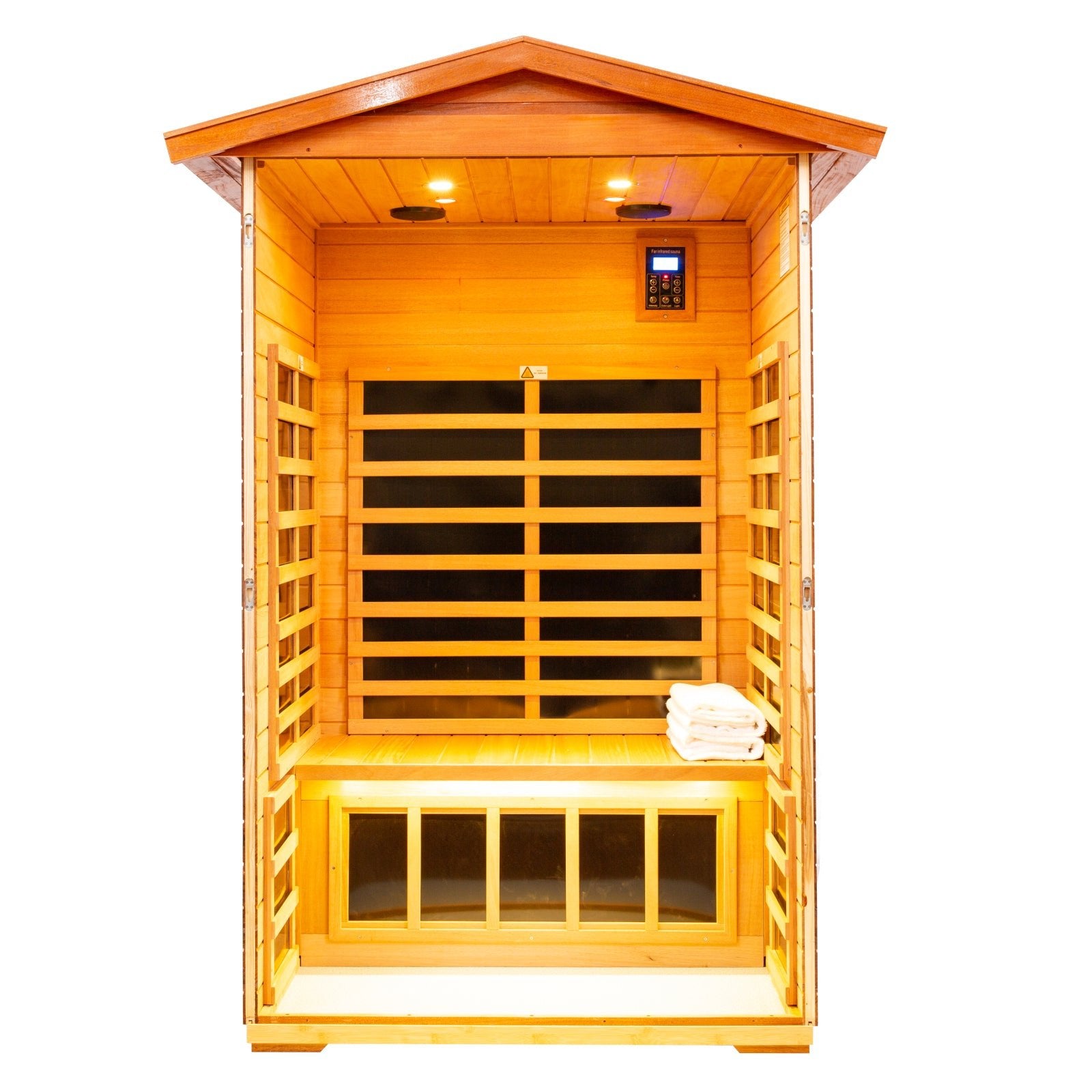 Queen 2 Person Mahogany Low EMF Infrared Sauna With Bluetooth Speaker - HKXSC