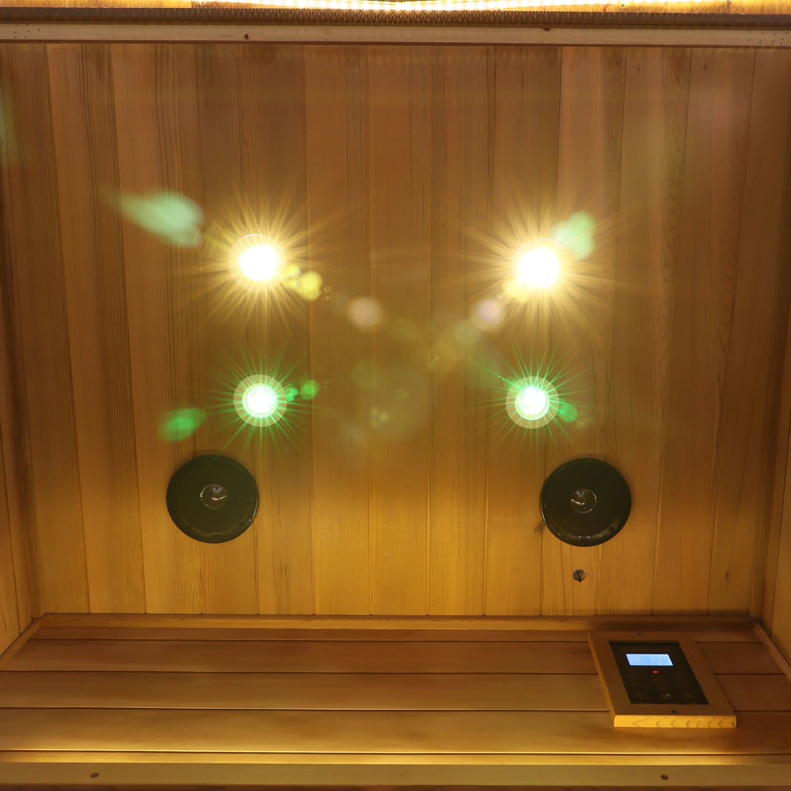 Queen 2 Person Mahogany Low EMF Infrared Sauna With Bluetooth Speaker - HKXSC