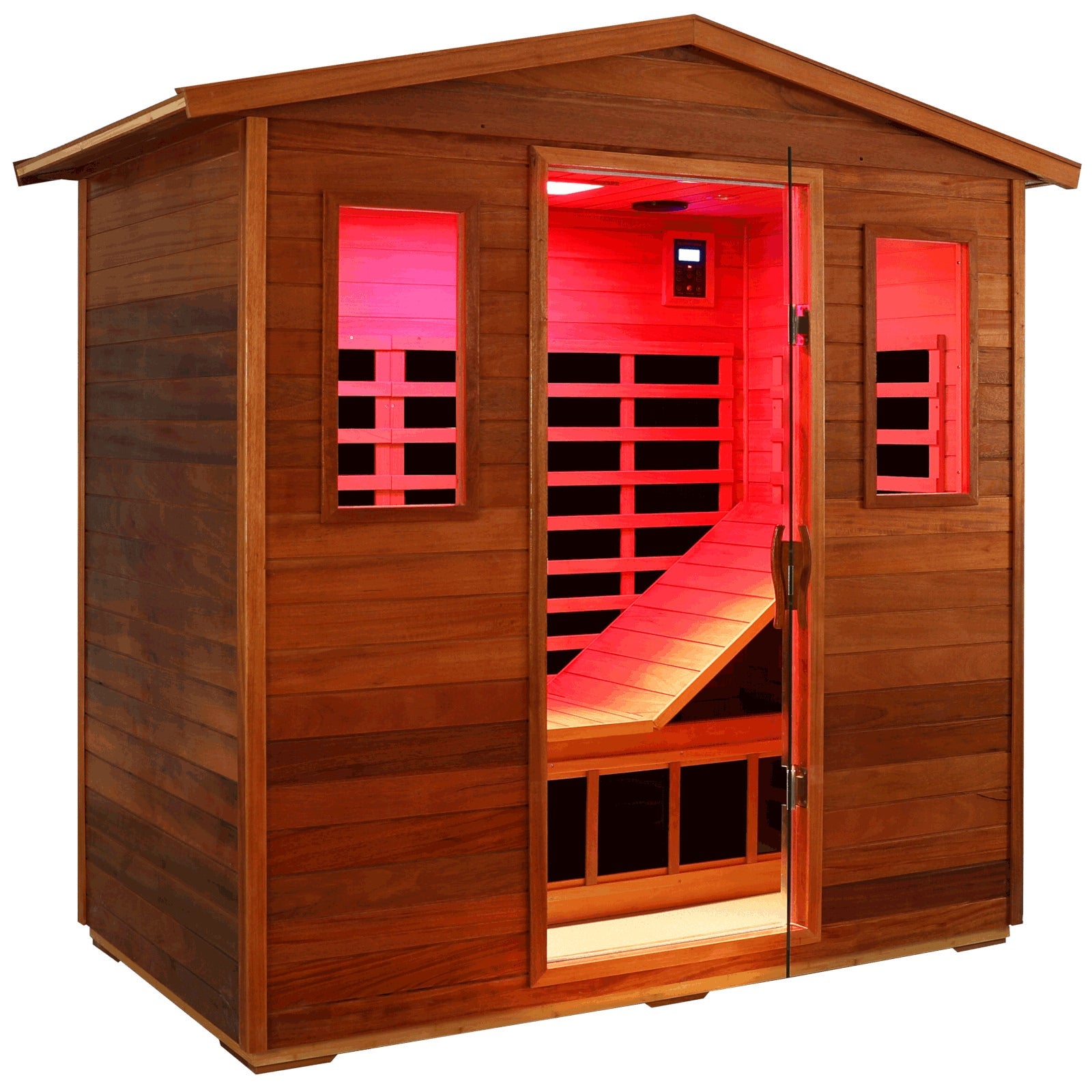 Queen 3 Person Mahogany Low EMF Infrared Sauna With Mid - Infrared Beauty Light & Ergonomic Recliner (New Arrivals) - HKXSC