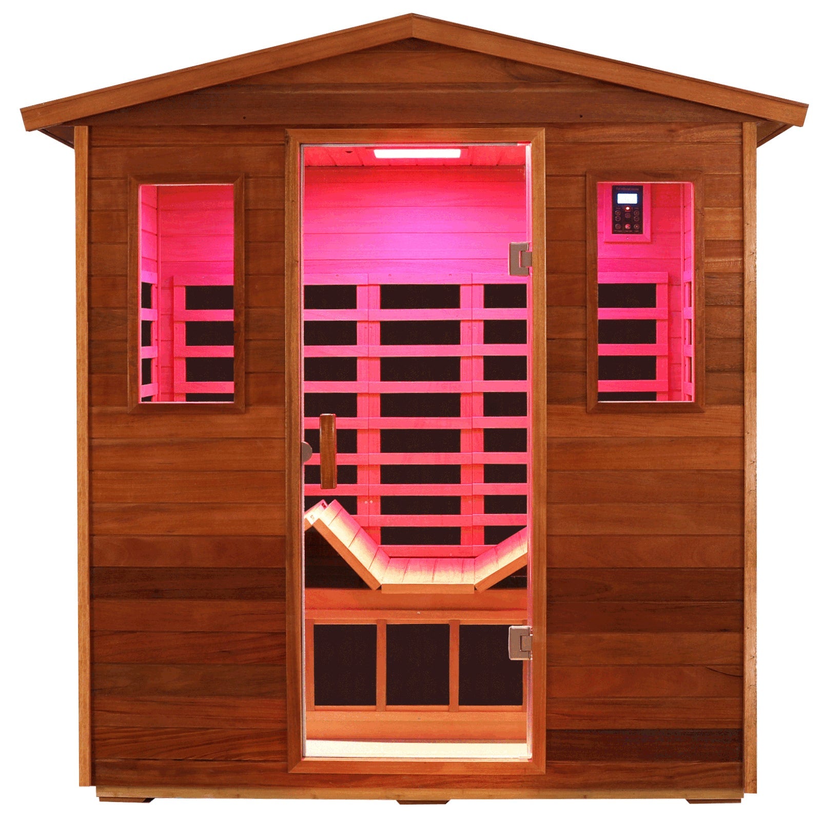 Queen 3 Person Mahogany Low EMF Infrared Sauna With Mid - Infrared Beauty Light & Ergonomic Recliner (New Arrivals) - HKXSC